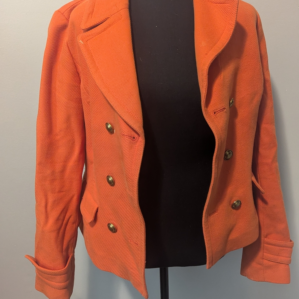 Banana Republic Orange Pea Coat with Tailored Fit and Structured Shoulders